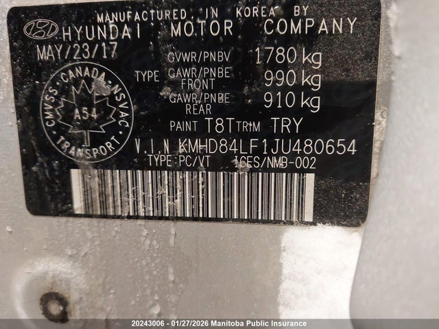 KMHD84LF1JU480654 Hyundai ELANTRA GL