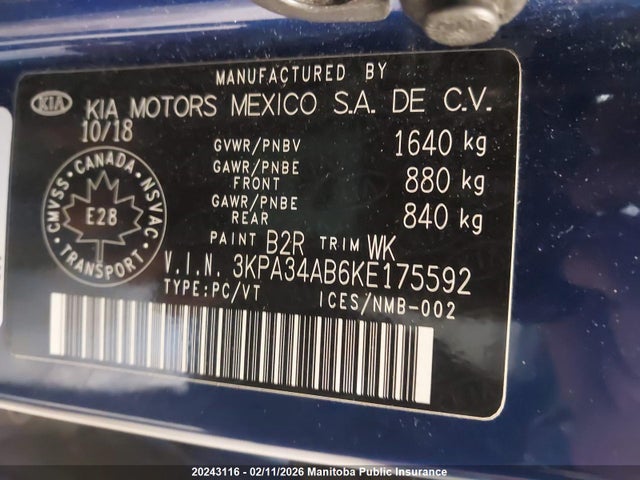 3KPA34AB6KE175592 KIA RIO EX