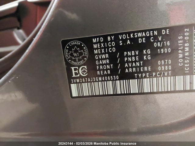 3VW267AJ3GM406530 Volkswagen Jetta 1.4 Tsi