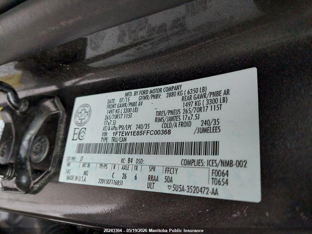 Aukcja sprzedaży 2015 Ford F150 Xlt Supercrew, vin: 1FTEW1E85FFC00368, numer aukcji: 20243304