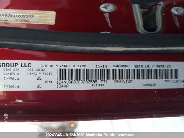 Jeep Compass Sport 2015 1C4NJDAB3FD202598 Image 9
