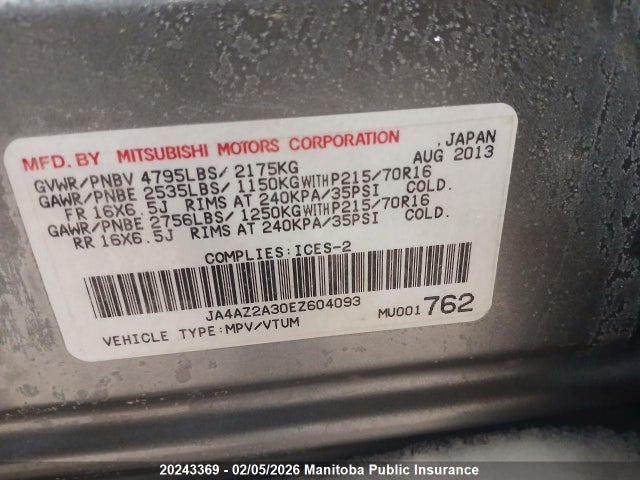 JA4AZ2A30EZ604093 Mitsubishi Outlander Es