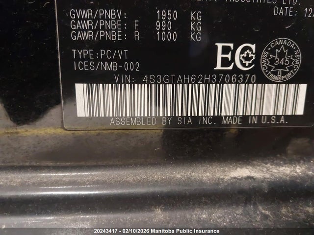 4S3GTAH62H3706370 Subaru Impreza 2.0i Limited