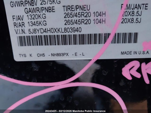 5J8YD4H0XKL803940 Acura MDX