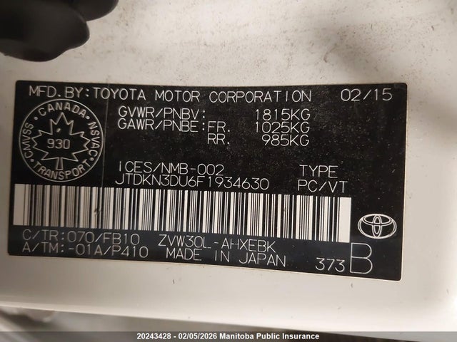 JTDKN3DU6F1934630 Toyota Prius