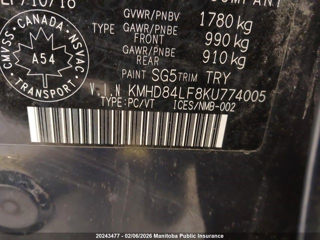 KMHD84LF8KU774005 Hyundai Elantra Preferred