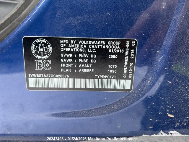 1VWBS7A37GC025875 Volkswagen Passat 1.8 Tsi
