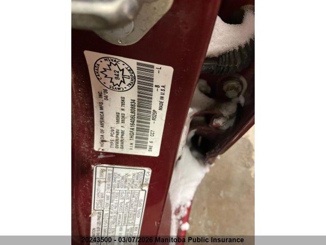 Aukcja sprzedaży 2006 Honda Civic Lx, vin: 1HGFA16406L808834, numer aukcji: 20243500