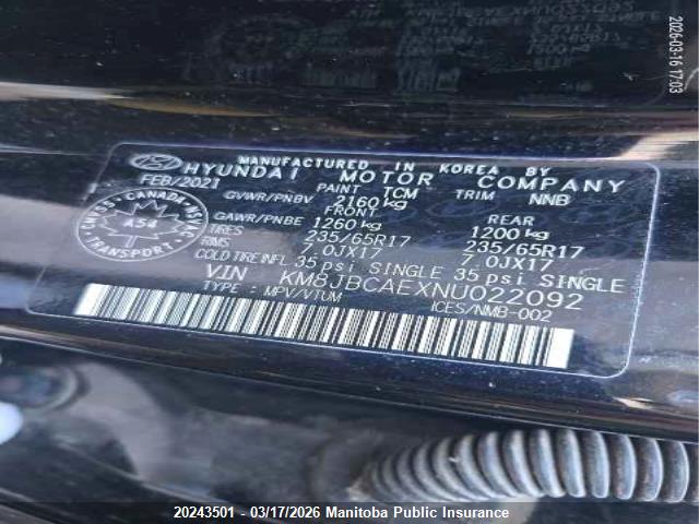 2022 Hyundai Tucson Preferred Preferred მანქანა იყიდება აუქციონზე, vin: KM8JBCAEXNU022092, აუქციონის ნომერი: 20243501