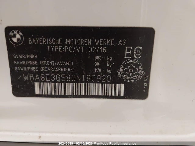 WBA8E3G58GNT80920 BMW 328i Xdrive