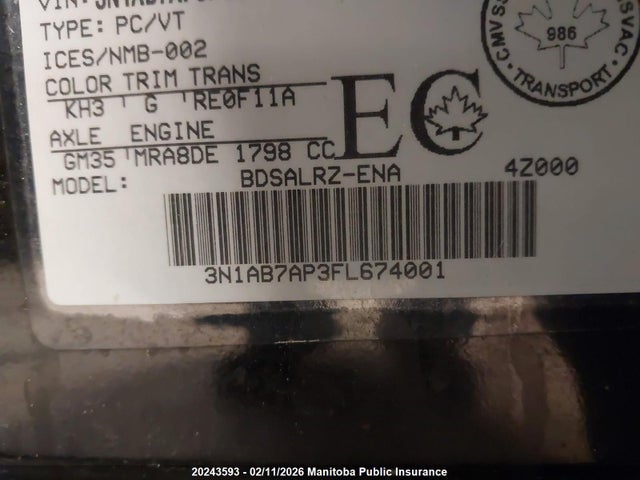 3N1AB7AP3FL674001 Nissan Sentra 1.8 Sr