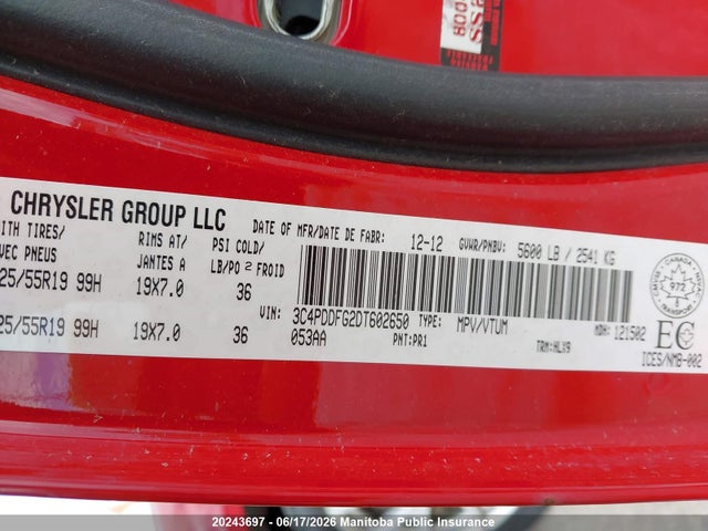 2013 Dodge Journey R/t მანქანა იყიდება აუქციონზე, vin: 3C4PDDFG2DT602650, აუქციონის ნომერი: 20243697