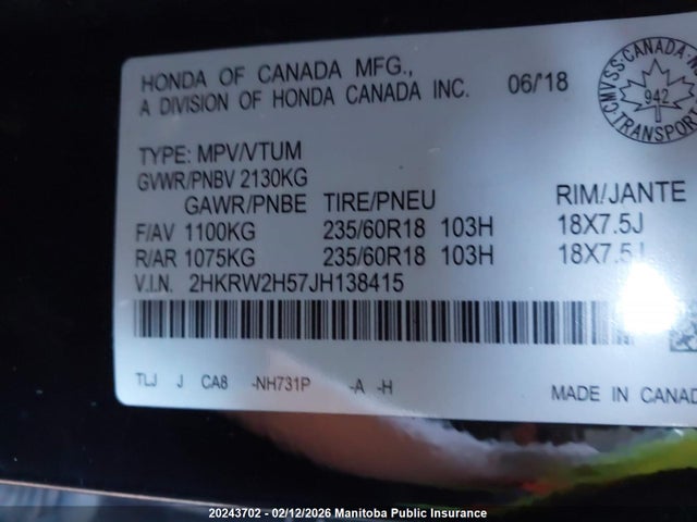 2HKRW2H57JH138415 Honda CR-V EX