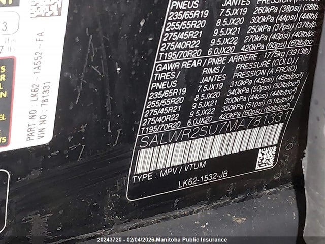 SALWR2SU7MA781331 Land Rover Range Rover Sport Hse Sil P360