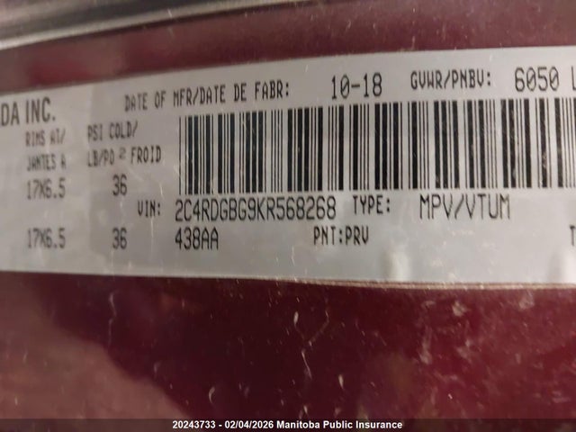 2C4RDGBG9KR568268 Dodge Grand Caravan Cvp