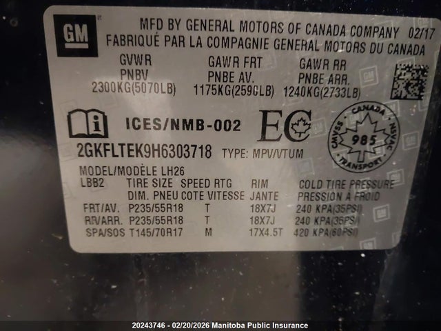 2GKFLTEK9H6303718 GMC Terrain Sle