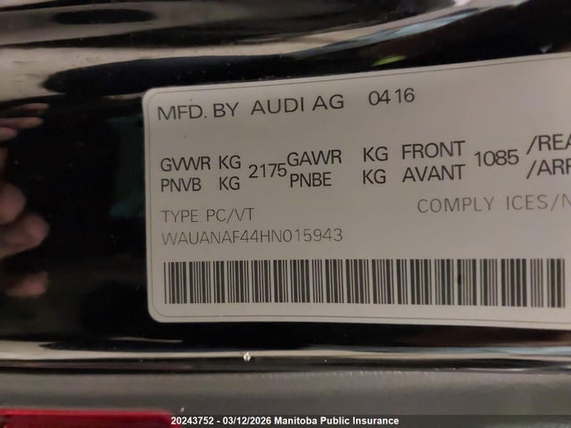 WAUANAF44HN015943 Audi A4 2.0t Quattro