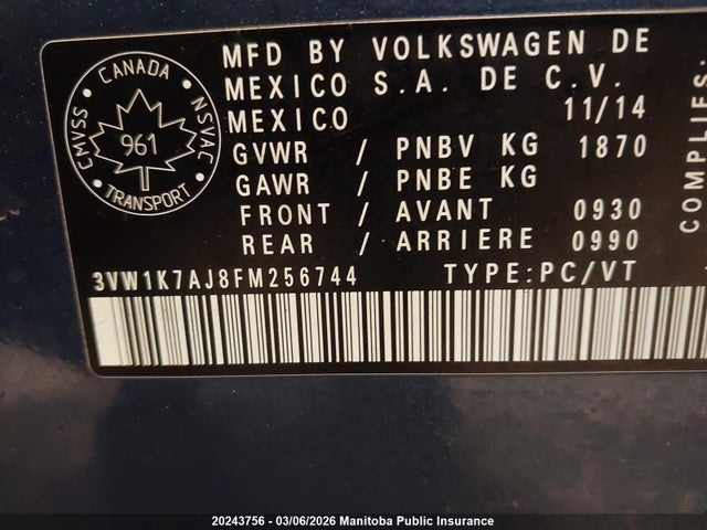 3VW1K7AJ8FM256744 Volkswagen Jetta 2.0