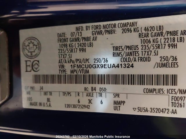 1FMCU0GX9EUA41324 Ford ESCAPE SE