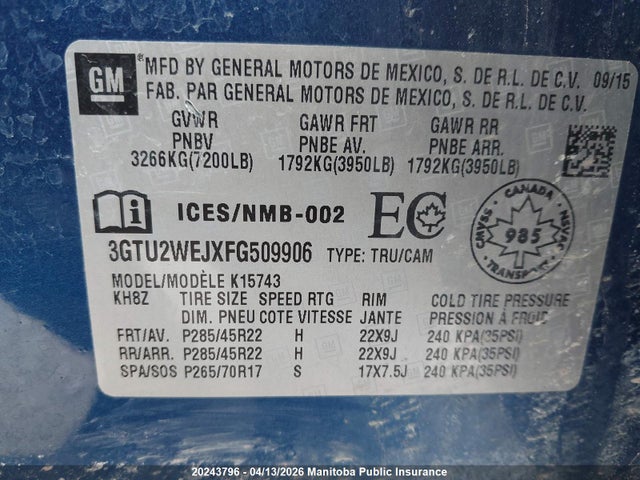 3GTU2WEJXFG509906 GMC Sierra 1500 Denali Crew Cab