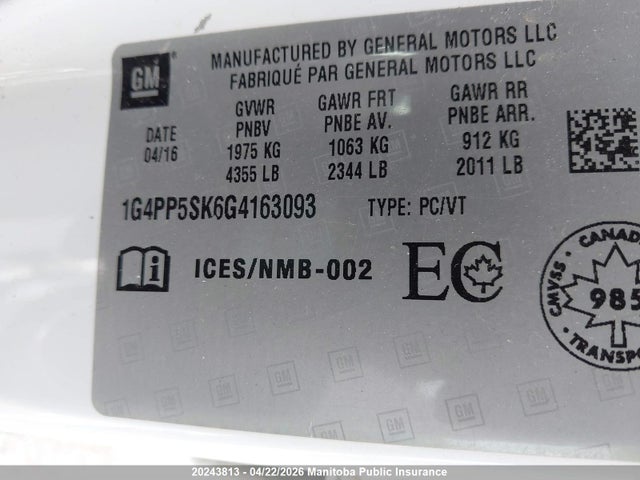 1G4PP5SK6G4163093 Buick Verano
