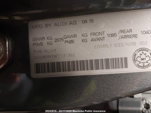 WAUBFRFF8F1131362 Audi A3 2.0t Quattro