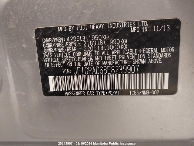 JF1GPAD68E8239907 Subaru Impreza 2.0i