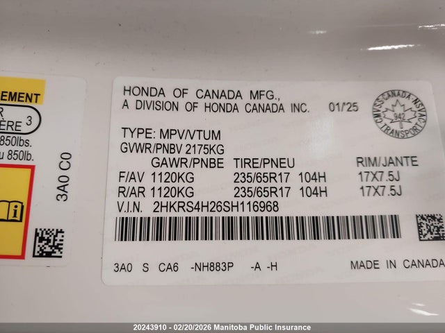 2HKRS4H26SH116968 Honda CR-V LX