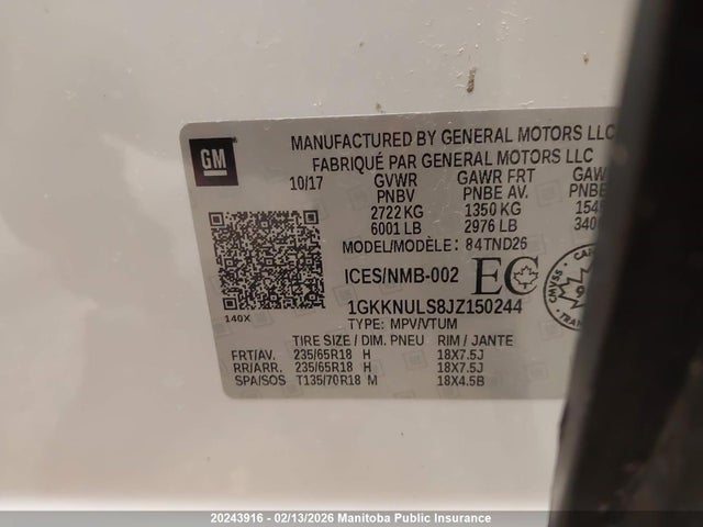 1GKKNULS8JZ150244 GMC ACADIA SLT