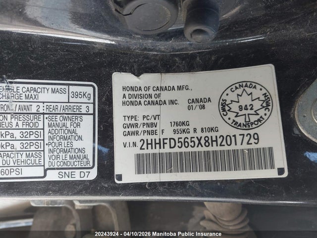Продажа на аукционе авто 2008 Acura Csx, vin: 2HHFD565X8H201729, номер лота: 20243924