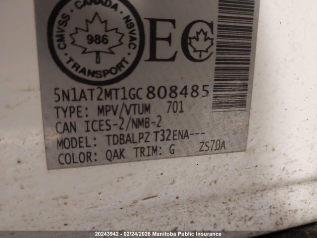 5N1AT2MT1GC808485 Nissan Rogue Sl