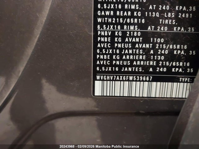 WVGHV7AX6FW539667 Volkswagen Tiguan 2.0 Tsi