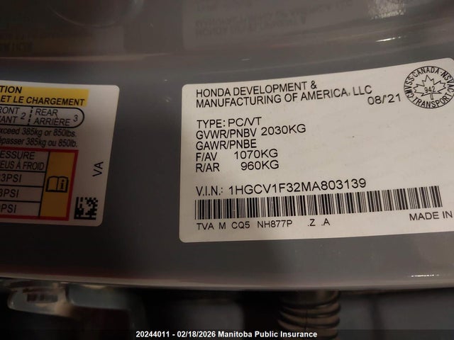 1HGCV1F32MA803139 Honda Accord Sport