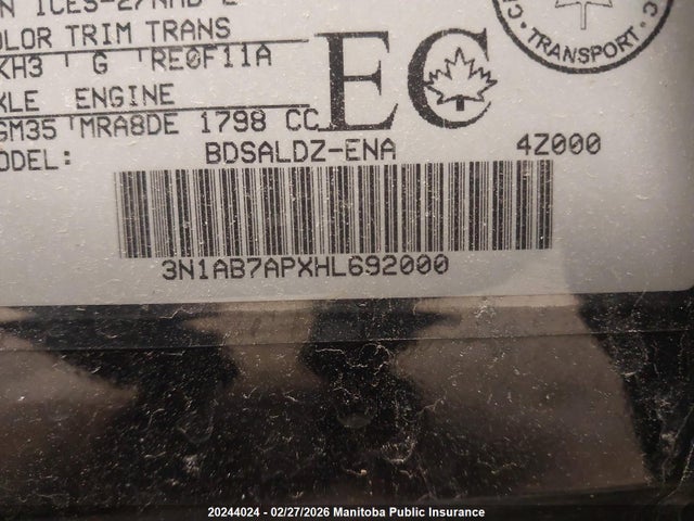 3N1AB7APXHL692000 Nissan Sentra 1.8 Sv