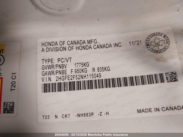 Honda Civic Sport 2022 2HGFE2F52NH115049 Image 9