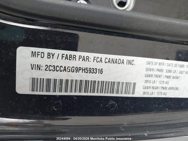 2023 Chrysler 300 S მანქანა იყიდება აუქციონზე, vin: 2C3CCAGG9PH593316, აუქციონის ნომერი: 20244094