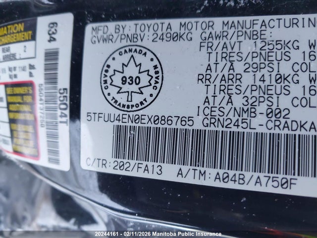 5TFUU4EN0EX086765 Toyota Tacoma V6 Access Cab