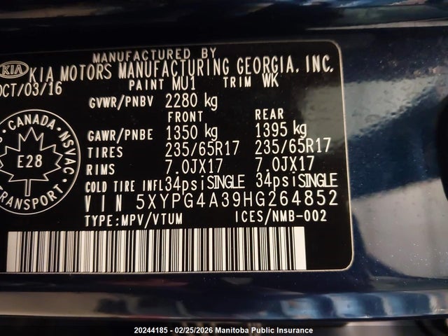 5XYPG4A39HG264852 KIA SORENTO LX