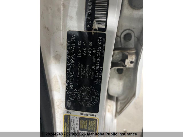 KNADN4A30G6593074 KIA Rio Ex/sx