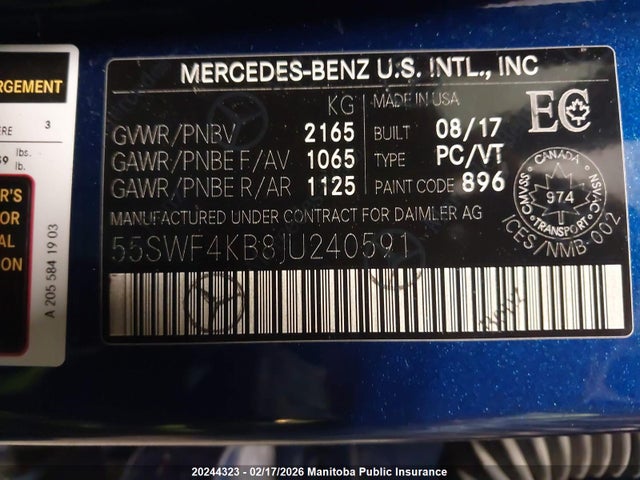 55SWF4KB8JU240591 Mercedes Benz C300w 4matic
