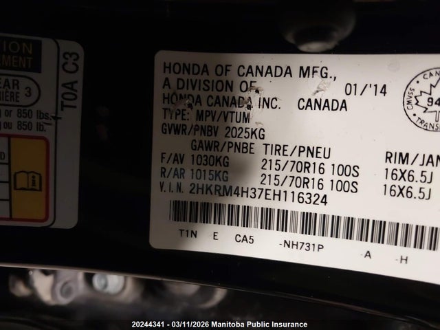 2HKRM4H37EH116324 Honda CR-V LX