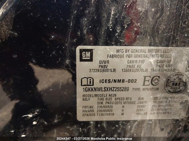 1GKKNWLSXHZ255289 GMC ACADIA SLT