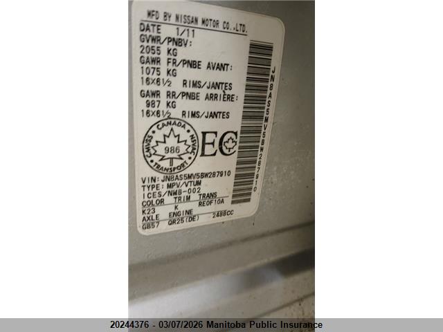 Aukcja sprzedaży 2011 Nissan Rogue S, vin: JN8AS5MV5BW287910, numer aukcji: 20244376