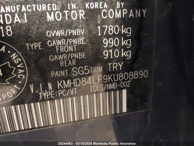 KMHD84LF9KU808890 Hyundai Elantra Luxury