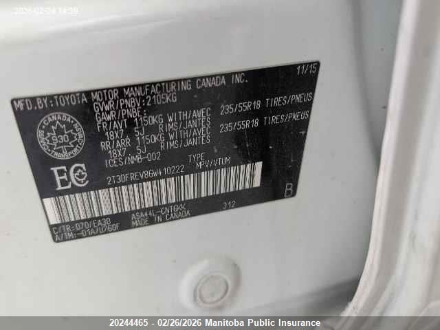 Toyota Rav4 Limited 2016 2T3DFREV8GW410222 Image 9