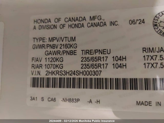 2HKRS3H24SH000307 Honda CR-V LX