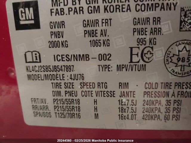 2018 Buick Encore მანქანა იყიდება აუქციონზე, vin: KL4CJ2SB5JB547897, აუქციონის ნომერი: 20244560