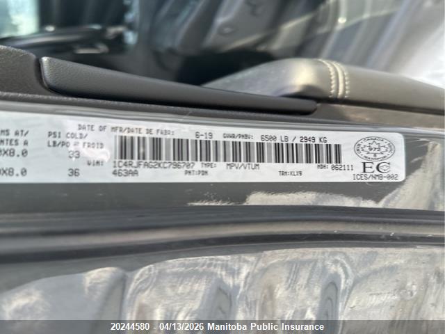 20244580 :رقم المزاد ، 1C4RJFAG2KC796707 vin ، 2019 Jeep Grand Cherokee Laredo مزاد بيع