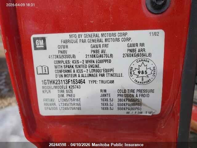 Продажа на аукционе авто 2003 Gmc Sierra 2500 Hd Crew Cab, vin: 1GTHK23113F163464, номер лота: 20244598