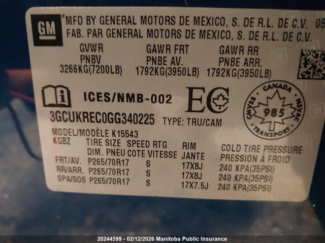 3GCUKREC0GG340225 Chevrolet Silverado 1500 Lt Crew Cab